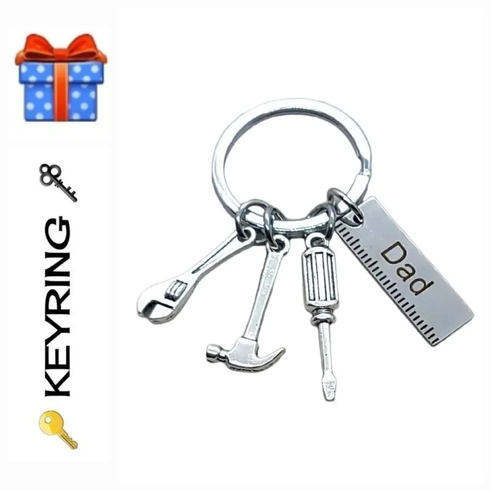 Handyman Tools Keychain Keyring Screwdriver Hammer Wrench Ruler Dad Gift